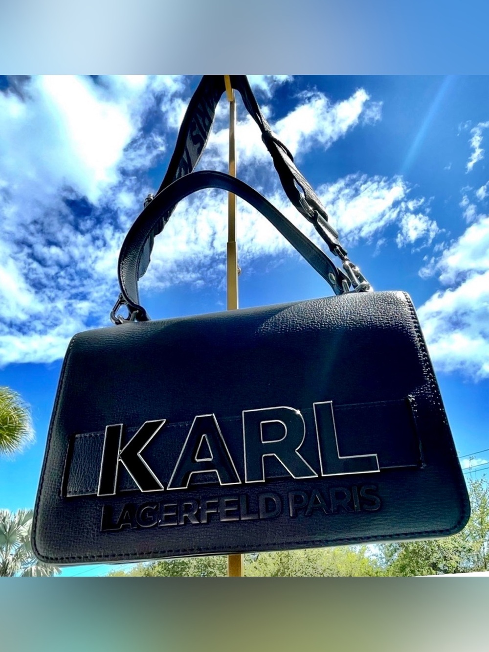 Karl Lagerfeld RP$228 Leather Shoulder/Shoulder Bag NWT Bold Raised Logo Front